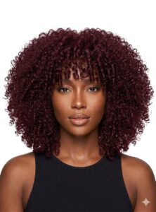Burgundy Curly Afro Wig – Rich Color, Full Volume & Natural Texture